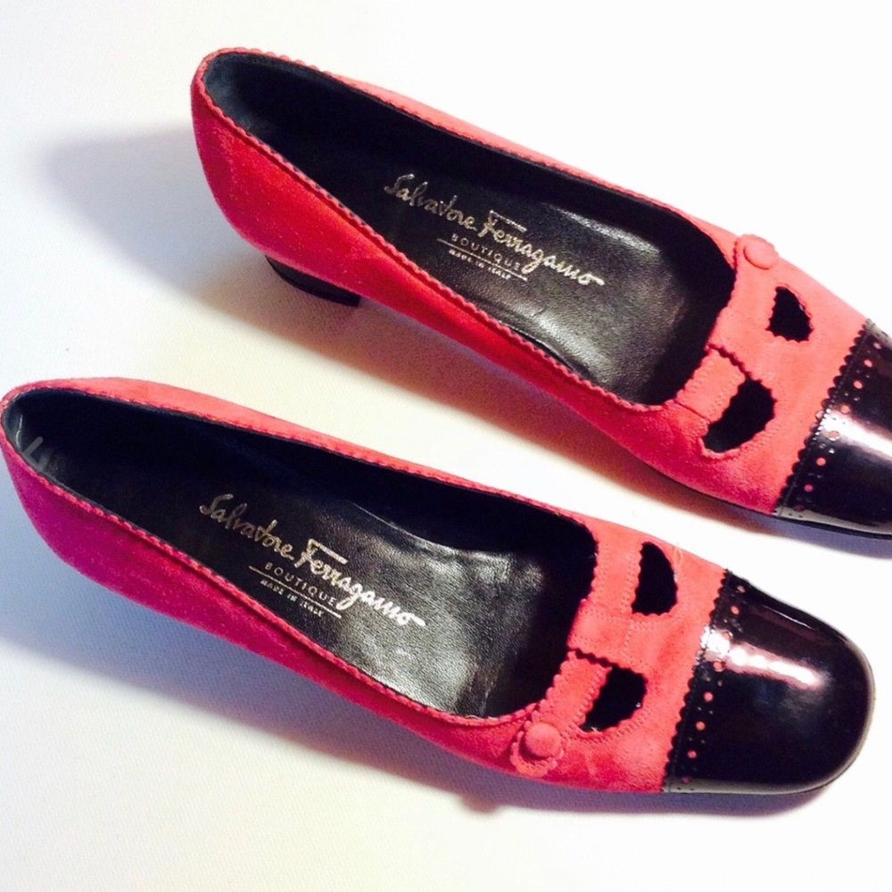 Pink Suede Patent Leather Ferragamo Shoes 7